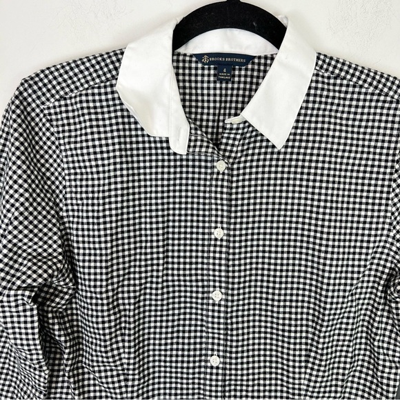 Brooks Brothers button down shirt womens 4 Gingham Black White Contrast Collar - Picture 2 of 8